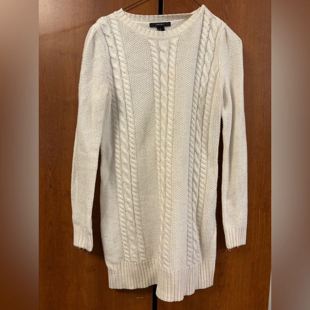 Forever 21 Cable-Knit Sweater Dress – White Texture – Size M